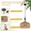 Large Farmhouse Boho Chandelier for Dining Room, 5-Light Rattan Chandelier with Woven Lampshade, Adjustable Height Coastal Hanging Pendant Lighting for Kitchen Bedroom Island Hallway, 5-Lights 18.1 in