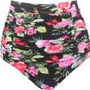 RELLECIGA Women's High Waisted Bikini Bottom Tummy Control Ruched Full Coverage Swim Bottom (Large, Peony Print)