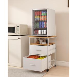 Mini Refrigerator Rack Stand with 3 Storage and Lockable Wheels,Mini Fridge Cabinet Shelf Organizer with 19.7x19.7in Tabletop for Dorm Apartment Office Bedroom