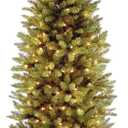 National Tree Company Artificial Pre-Lit Slim Christmas Tree, Green, Kingswood Fir, White Lights, Includes Stand, 6.5 Feet