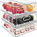 Mano Fridge Drawer Pull Out Stackable Bins with Handle Clear Refrigerator Drawers Organizer Food Storage Container Box with Dividers Plastic Produce Saver for Pantry, Cabinet, Kitchen, Clothes4Pack