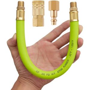 3/8" x 12 Inch Heavy Duty Short Air Compressor EPDM Rubber Hose 300 PSI: 1/4" Male NPT to 1/4" Male NPT Connections With Quick Coupler Brass Fitting
