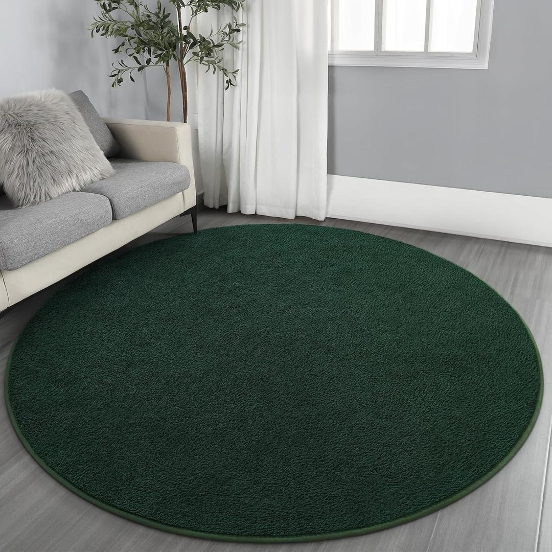 Gifeas Ultra Soft Round Area Rugs for Living Room Bedroom, 4x4 Feet Deep Green Thickened Memory Foam Modern Indoor Circle Carpets, Non-Slip Comfy Circular Rug for Boys Girls Nursery Room Home Decor