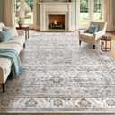 Washable Area Rug 10x14 Non-Slip Floral Carpet, Gray/Light Blue