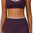 Two Piece Workout Sets For Women Sports Bra Matching High Waist Scrunch Butt Shorts Gym Yoga Athletic Clothes (Small, Colorblock Purple)