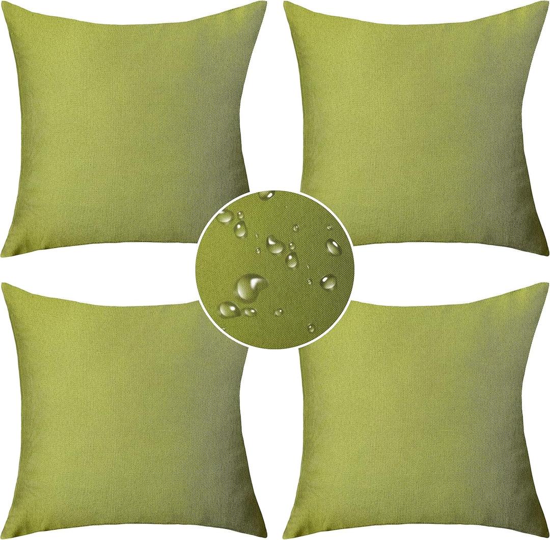 Demetex Summer Outdoor Pillow Covers 18x18 Set of 4 Green Waterproof Pillow Case Square Decorative Throw Pillow Covers for Patio Furniture Couch, 18 x 18 Inch, Grass Green