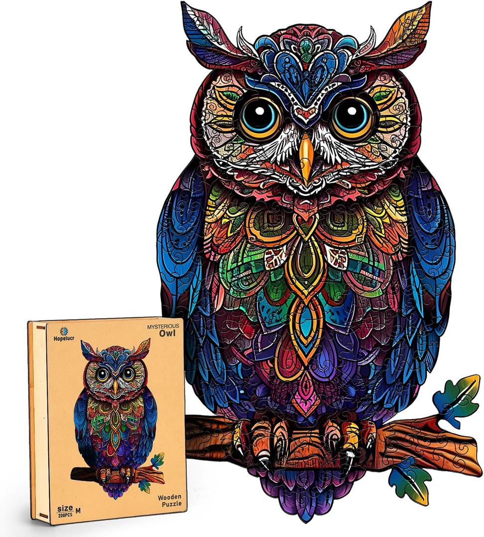 Wooden Puzzles for Adults, Unique Shaped Animal Jigsaw Puzzles, Owl Wood Puzzles Adult, Birthday Gifts for Adult and Kids, 200 Piece 11.14"7.28"