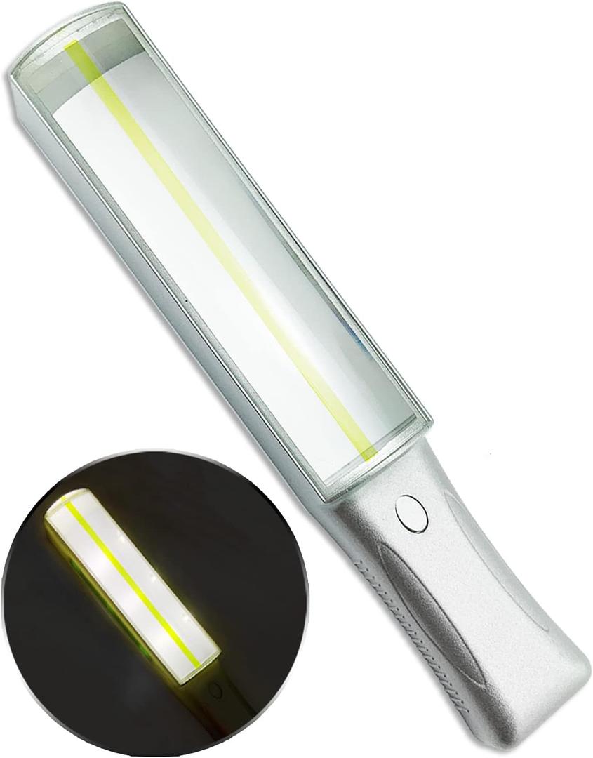 MAGDEPO 4X Lighted Handheld/Hand-Free Bar Magnifier 6 Bright LEDs with Yellow Tracker Line + 2X Stick Bar Magnifier Ideal for Reading Small Prints, Map, Newspaper, Magazine, Low Vision
