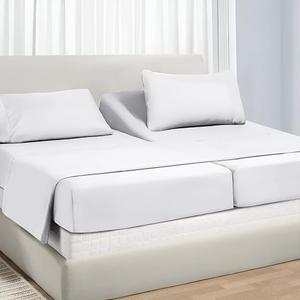 Split King Sheet Sets for Adjustable Beds Deep Pocket, Twin XL Fitted Sheet Sets for Adjustable Bed Split King 100% Extra Long Staple Cotton Deep Pocket Sheets 10-18 Inches White Stripe