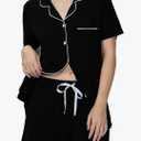 Women Pajamas Set Short Sleeve Sleepwear Button Down Sets 2 Pcs Pjs Modal Pajamas Women Loungewear XXL Black