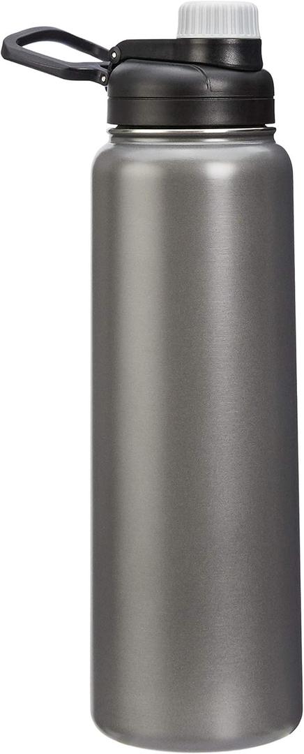 Amazon Basics Large Insulated Stainless Steel Water Bottle, Leakproof Spout Lid, BPA-Free, Vacuum Insulated, Keeps Drinks Cold, Portable, 30.1 ounces, Gray