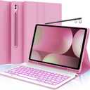 Keyboard Case for Samsung Tab S10 Plus/ S9 FE+/ S9+/ S8 Plus /S7 Plus/S7 FE 12.4" Smart Backlit Case Keyboard with Pen Holder (Pink)
