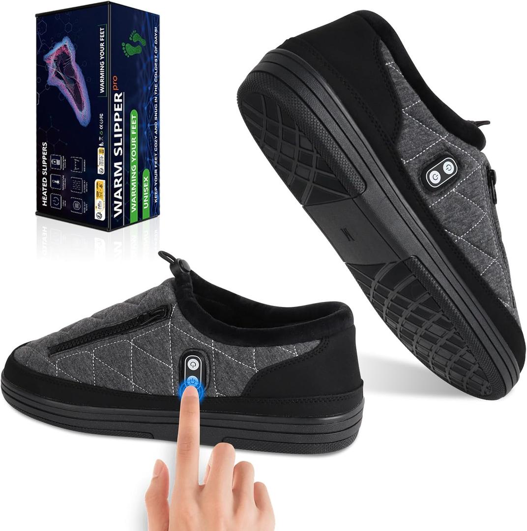 Free-Moving Foot Warmer, Kamlif Rechargeable Electric Shoes for Men Women, Heated Slippers Indoor House Shoes Plush Slip Outdoor Camping Shoes Garden Loafers for Feet Winter (L: Men 9-11.5 / Women 10.5-12)