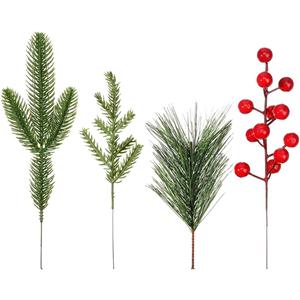 40Pcs Artificial Pine Needles Branches Greenery Faux Red Berry Picks Fake Flowers for DIY Wreath Xmas Embellishing Decorations