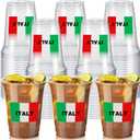 Honeydak 50 Pcs 12 oz Italian Disposable Cups Bulk Italy Flag Clear Plastic Cups Italian Party Decoration Red White Green Party Favors for Italy Family Christmas Decorations Supplies