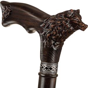 Asterom Walking Cane - Handmade Wolf Cane - Cool Walking Canes for Men and Women - Wooden, Carved, Unique - Walking Sticks for Men & Seniors (35 Inch)