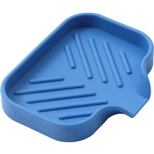 MicoYang Silicone Bathroom Soap Dishes with Drain Spout-Bathroom and Kitchen Sink Organizer,Sponge Holder,Dish Soap Tray,Perfect for Dispenser,Scrubber,Bottle,Cup on Counter Lichen Blue 4.9"x3.2"