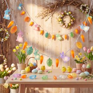 Easter Rabbit Carrot Egg String Lights, 12Ft 20 LED Multicolored Bunny Carrot Easter Egg Fairy Lights, Plug in Spring Decor for Indoor Outdoor Home Bedroom Garden Party Decorations