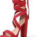 DREAM PAIRS High Heels Chunky Block Platform Heels for Women Strappy Gladiator Sexy Open Toe Heels Dressy Pumps Sandals (6, Red)