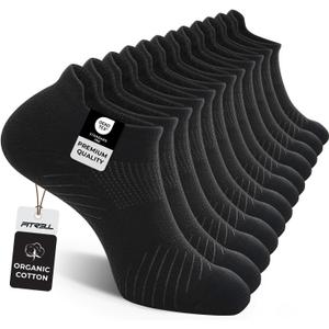FITRELL 6 Pack Men's Athletic Running Ankle Socks Low Cut Cushioned Wicking Anti-Blister Breathable Sport Socks (Black)