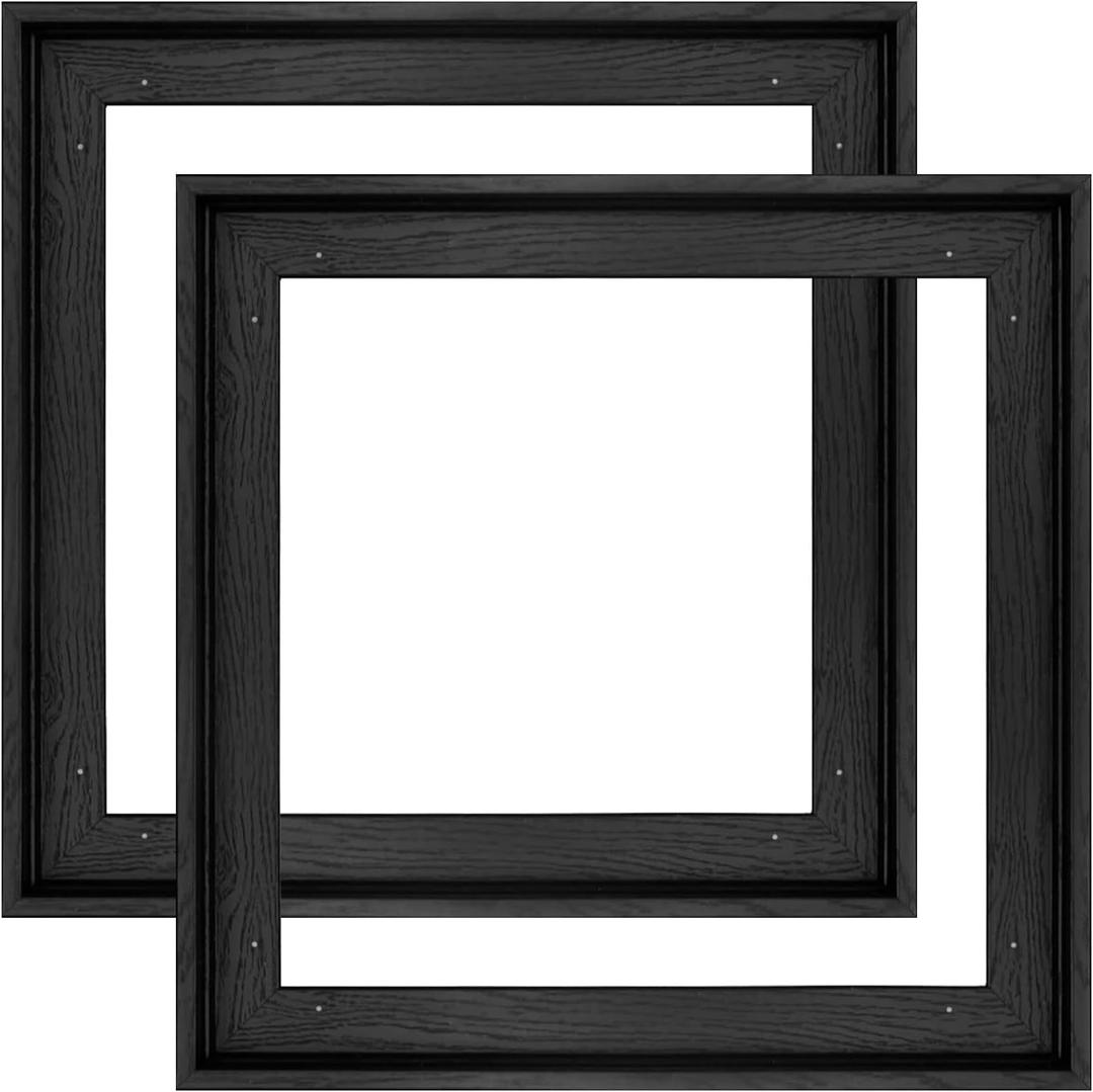 12x12 Frame for Canvas Painting 0.6-0.8 Deep, 2 Pack Square Floater Frame for Canvas Prints, Floating frame for Wall Art Oil Painting Paint by Numbers Living Room Decor (Black)