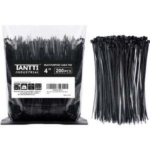 Zip Ties 4 inch (200 Pack), Small Zip Ties with 18 lb Tensile Strength, Black, by Tantti Supply Zip Ties 4 inch (200 Pack), Small Zip Ties with 18 lb Tensile Strength, Black, by Tantti Supply