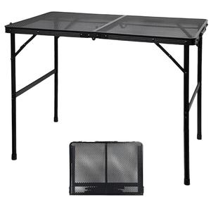 GREGIN Camping Table with Mesh Desktop, Lightweight & Portable Folding Grill Table, Height Adjustable Metal Outdoor Table for Camp, Cooking, BBQ, RV, Picnic-3 FT Black