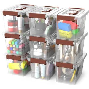 9-Pack Stackable Plastic Storage Bins with Lids, 4 Qt- BPA-Free, Clear Organizing Solution, Latches, Durable Nestable Containers, Secure Pull Handle.