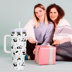 momocici 40oz Bamboo & Pandas Tumbler with Handle Gifts for Women.Panda Lover Cups Tumbler Gifts for Women.40 oz Birthday Christmas Panda Cup Tumblers for Pandas Lover