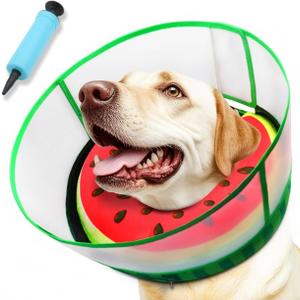 Upgraded Inflatable Dog Cone Collar with Transparent Anti-Licking Shield, Adjustable Elizabethan Collar for Medium Large Dogs, 2-in-1 Design with Detachable Shield and Soft Padding (L, Watermelon)