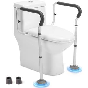 Toilet Safety Rail for Seniors, Toilet Grab Bars for Seniors and Disabled, Toilet Handles for Elderly with Adjustable Width and Height, 350 lb Weight Capacity (White)
