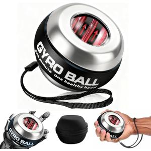 2026 New Curaball Hand Exerciser, Gyro Ball Wrist Exerciser, Metal Hand & Forearm Strengthener With Led Lights, Gyroscopic Ball, TorqueBall, PowerBall for Stronger Arms, Wrists and Fingers (with Ball Bag) (Black)