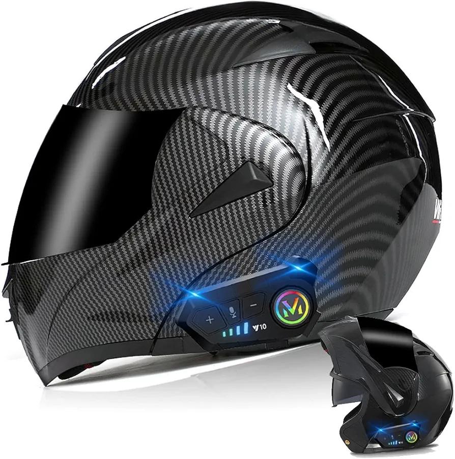 Bluetooth Modular Motorcycle Helmet, DOT Approved Flip Up Full Face Integrated Helmet, Double Visor Helmet Built-in Dual Speaker with Microphone, for Adults Men and Women  (L(59~60CM), R)