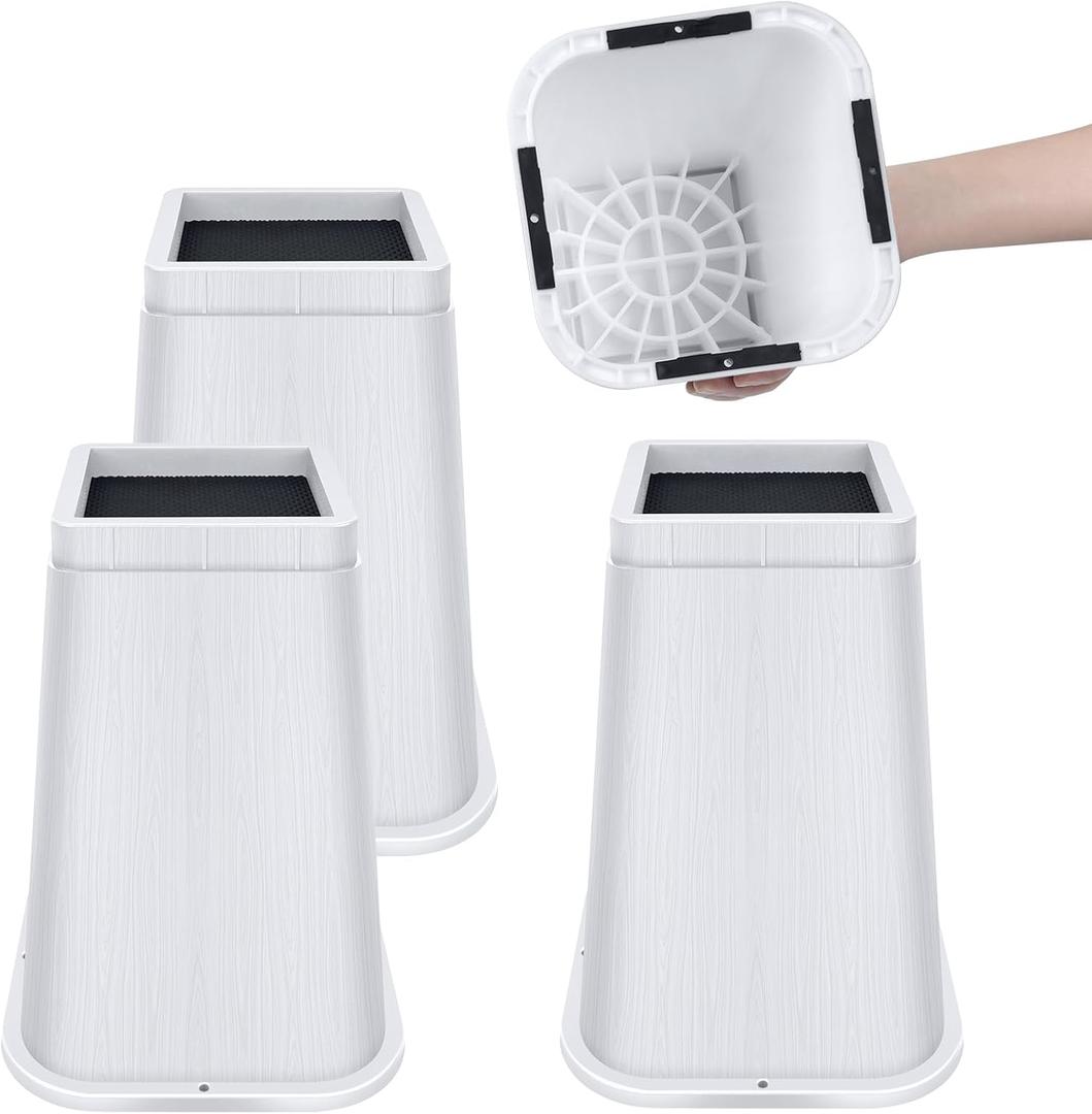 Bed Risers 8 inch Heavy Duty, Adjustable Furniture Risers, Non-Slip Lift Supports for Beds/Couches/Sofas, Durable Square Design with Creates Storage Space (White 4 Pack, 8 Inch)