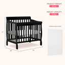 Dream On Me Aden 4-in-1 Convertible Mini Baby Crib, GREENGUARD Gold & BSA Certified, Sustainable Pinewood, Non-Toxic Finish, 3 Mattress Heights, Converts to Mini Day & Twin-Size Bed - Black