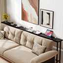 90" Sofa Table with Built-in Power Strip (4 AC Outlets & 4 USB Ports) – 4.9ft Power Cord, Metal Frame, Easy Assembly, Long Couch Table Behind Sofa, Living Room and Home Office | Black, 90in