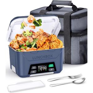 Rechargeable Heated Lunch Box for Men, 1.3L Cordless Electric Lunch Box for Adults with Smart Scheduled Heating, Portable Food Warmer with Complete Accessories