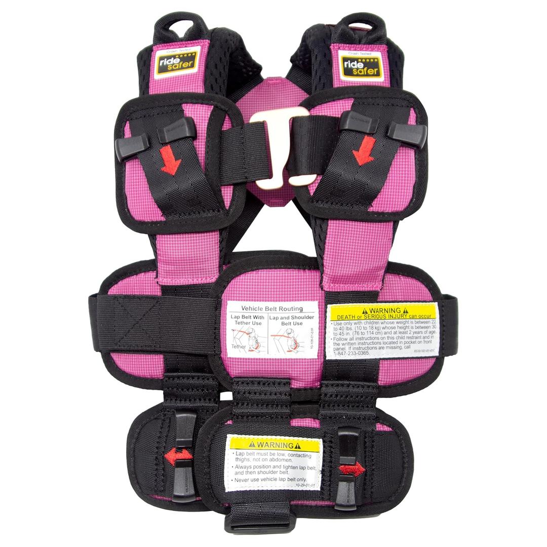 RideSafer - Extra Small (XS) Pink, Lightweight, Compact, Portable Car Seat, 2+ Years; 26.540 lb - Perfect for Travel and Everyday Child Safety