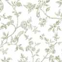 Orainege Vintage Floral Wallpaper Peel and Stick Wallpaper 16.9in118.1in Green and White Floral Contact Paper Flowers Birds Self Adhesive Decorative Wall Paper for Bathroom Bedroom Cabinets Removable