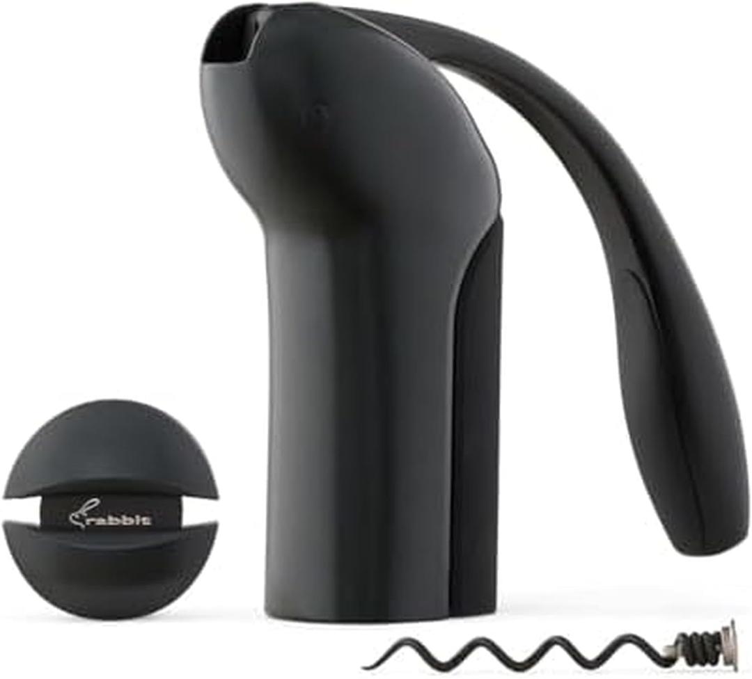 Rabbit 3-Piece Vertical Lever Corkscrew Wine Opener Boxed Gift Set, Pulls Cork in 3 Seconds, Automatic Ejection, Works on All Cork Types, Gunmetal Grey