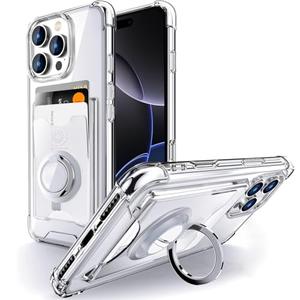 Shields Up Designed for iPhone 16 Pro Case, Minimalist Wallet Case with Card Holder (3 Cards) & Ring Stand/Kickstand, [Drop Protection] Slim Protective Cover for iPhone 16 Pro (6.3 inch) - Clear