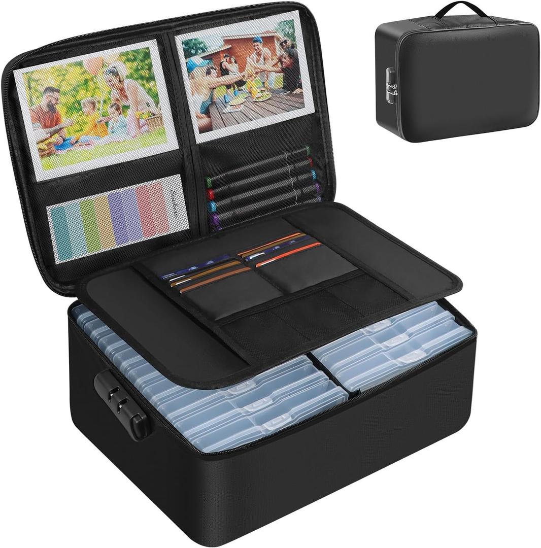 Large Fireproof Photo Storage Box with 18 Inner 5x7 Photo Cases, Photo Boxes Storage with Lock, Portable Photo Organizers and Storage Containers with Handle for Photos, Pictures, Valuables