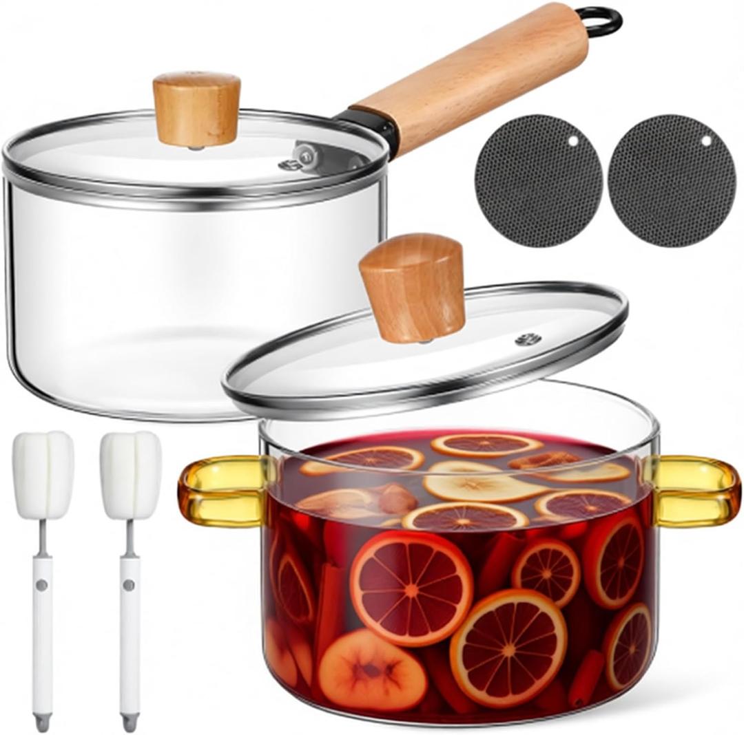 Baderke Christmas Simmer Pot Gift for Cooking Festive Saucepan Pots, Simmer Pot with Lid and Wooden Handle, 2 Brushes and 2 Silicone Mats for Xmas Gift and Cooking Food(Simple)