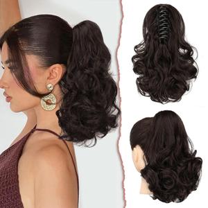 SOFEIYAN Ponytail Extension 11 inch Claw Clip Ponytail Hair Extensions Long Curly Wavy Ponytail Fluffy Clip on Pony Tails Synthetic Hairpiece for WomenDark Brown