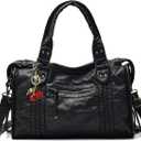 Crossbody Bag for Women,Large Vintage Washed Leather Handbag Purse,Y2K Summer Hobo 2025 Shoulder Work Bags (Wy25-black)