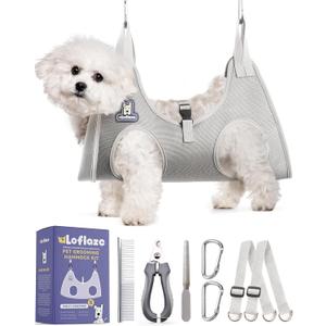 Dog Grooming Hammock Harness for Dogs & Cats with Pet Nail Clipper Trimmer - Cat Hanger Sling for Trimming Clipping Nails- Dog Hammock Restraint Bag for Small Medium Large pet Grey S (S ( Legs Distance : 5-12 " / Max W30lb)