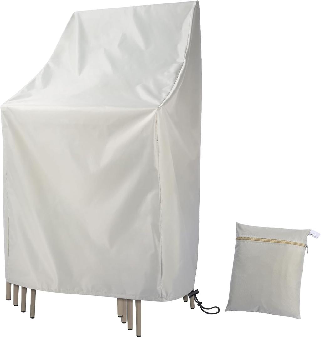 Waterproof Stackable Chair Covers, Uranshin Outdoor Patio Furniture Covers Stacked Chairs 210D Oxford Lounge Chair Covers Outdoor Stack Chairs for All Weather Protection,25"L x 25"W x 47H (Beige) (25"L x 25"W x 47H (Beige))