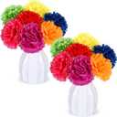Hotop 2 Set Cinco De Mayo Table Centerpieces 2 Pcs White Plastic Vase 14 Pcs Faux Mexican Marigold Flowers with Stem Artificial Marigold Flower Heads Plastic Flower Vase for DIY Mexican Decoration