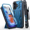 FNTCASE for iPhone 16 Plus Case: Military Grade Rugged Cell Phone Cover with Kickstand & Holster | Shockproof TPU Protection Bumper Matte Textured Design for iPhone 16 Plus Cases 6.7 inch - Blue