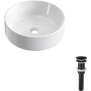 KES Vessel Sink, Bowl Sinks for Bathrooms 16 Inch & Bathroom Sink Drain Without Overflow, BVS121+S2008D-BK